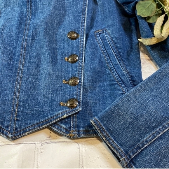 Free People Military Band Denim Jacket in Vintage Blue Moto Jacket Size XS - Picture 8 of 15